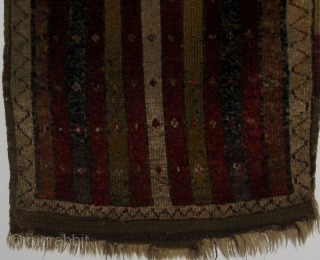 Antique striped Anatolian yastik, 19th century, in good condition with original ends and edges.  Wonderful natural dyes including green, apricot, madder, ivory, various shades of blue and violet, etc.  19"  ...