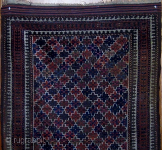 Rare 1890s Turkish-knotted (symmetrically knotted) Beluch (Baluch)rug in beautiful condition.  Original ends and sides.  All natural dyes including wonderful shades of rose and pale blue.  Rare tile design.   ...