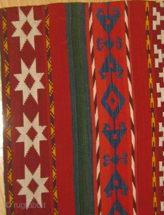 Uzbek Jajim with beautiful colors and in pristine condition.  First quarter of the 20th Century.  67" by 54" roughly.  Please ask for additional photos if needed.    