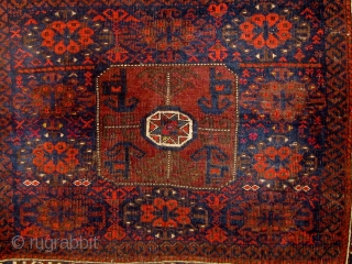 Antique Baluch bagfront, 19th Century, all natural dyes, in overall good condition, complete sides and ends, 34" by 27".  Please ask for additional photos.        