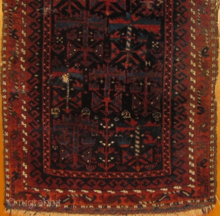 Finest, tightest Baluch balisht, 19th Century, complete ends, mostly  complete selvages, minor areas of moth damage, one small hole in the lower half, silk highligts.   Extremely difficult to photograph  ...