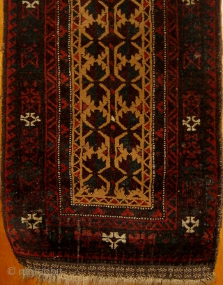 Antique Baluch Balisht front, circa 1890-1910, camel ground, tree of life design, in good condition, mostly full  pile, all dyes natural, ends and sides original.  18" by 38".  Please  ...