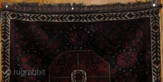 Beautiful classical Baluch khorhin face with fantastic silky wool and soft handle, all natural dyes, last quarter of the nineteenth century, sides compromised, scattered small repairs.  31" by 32".  Please  ...