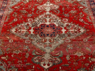 Antique Persian rug from the Bidjar area, wool on cotton, circa 1900-1910, with the most unusual apple-green used in the spandrels and the medallion.  Characteristically Bidjar in feel and weave, as  ...
