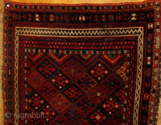 Large antique Jaf (Jaff) Kurdish bag front, circa 1890-1900, in fair condition with oxidation of browns, selvages recast, 28" by 45".  Please ask for additional photos.  (The circular spot in  ...