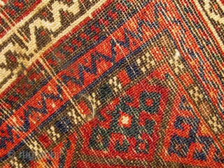 Large antique Jaf (Jaff) Kurdish bag front, circa 1890-1900, in fair condition with oxidation of browns, selvages recast, 28" by 45".  Please ask for additional photos.  (The circular spot in  ...