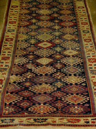 Antique 19th Century Shirvan long rug, dated 1878 (next to last photo), all natural dyes, 104" by 44", mostly original edges, corners and end compromised but restorable, a couple of patches also  ...