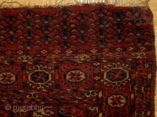 Antique Tekke "dowry rug", circa 1880. Ends and sides original, lower right corner a little compromised otherwise good condition.  Floppy handle, all dyes appear pre-synthetic.  Please ask for additional photos. 