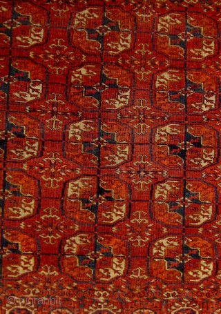 Antique Tekke "dowry rug", circa 1880. Ends and sides original, lower right corner a little compromised otherwise good condition.  Floppy handle, all dyes appear pre-synthetic.  Please ask for additional photos. 