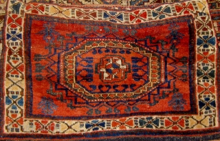 Antique Afshar half khorjin complete with flat woven back, turned into a pillow.  Circa 1900-1910.  In good condition with original ends and edges.  Roughly 19" by 27".  Please  ...