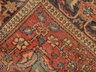 Antique Persian Feraghan, late nineteenth century, condition issues as shown.  Floppy, no dryness, beautiful colors.  50" by 76".  Please ask for additional photos.       