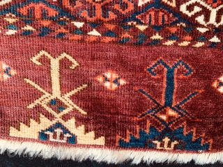 Antique 19th century Kizil Ayak 9 gul chuval, all dyes natural, with traditional well developed chemche secondary gul, and an unusual elem.  Just found.  Please ask for additional photos if  ...