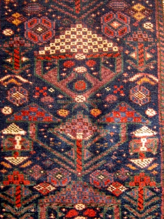 Antique Kurdish Sauj Bulagh "main carpet", last quarter of the nineteenth century, 5' by 8'5", in lovely condition, with one end still retaining its original flatweave finish.  Red wefts as is  ...