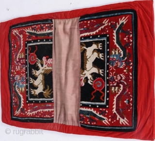 Snow lions and dragons.  Tibetan saddle cover, early 20th century.  Beautiful graphics.  Priced to sell quickly.              