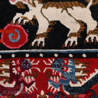 Snow lions and dragons.  Tibetan saddle cover, early 20th century.  Beautiful graphics.  Priced to sell quickly.              