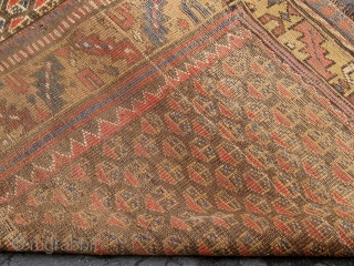 Antique Persian Kurdish rug (Western mountains), first quarter of the twentieth century, all natural dyes, roughly 4' by 7'.  Meaty, beautiful wool, interesting abrash, very tribal feel,  selvedges recast, some  ...