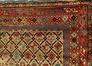 Antique Shirvan Marasali pile carpet, 19th century, unusual square format (53" BY 46"), all natural dyes, some areas of wear which could be easily re-piled.  Please ask for additional photos.  