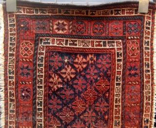 Antique Lur (Luri) panel in soumak weave, circa 1900, ends secured, sides rewound, all  dyes presumably natural, 19" by 46".  Please ask for additional photos if needed.    