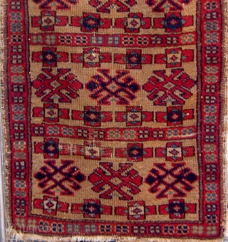 Antique Western Anatolian Kurdish yastik, golden ground, with three  shades of blue, highly saturated red, etc.  All dyes appear natural.  Circa 1890-1910.  Original sides.  All wool construction.  ...