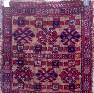 Antique Western Anatolian Kurdish yastik, golden ground, with three  shades of blue, highly saturated red, etc.  All dyes appear natural.  Circa 1890-1910.  Original sides.  All wool construction.  ...