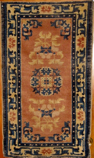 Antique Northern Chinese carpet (Gansu-Kansu), 19th century, all dyes natural, 46" by 26".  Please ask for additional photos.              