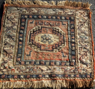 19th Century Caucasian/Shahsavan Soumak (Soumakh, Sumac) bag face, with animals, 19" by 21", in lovely condition.  Some mellowing of a couple of colors in the front.  Please ask for additional  ...