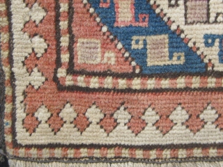 Lovely Gendge Caucasian bag front.  First quarter of the 20th Century and well preserved.  A couple of dyes show some fading (see last photo).  17" by 19".   