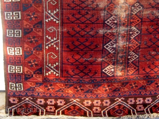 Stately 19th Century Ersari engsi, with wear, but a classic early example with beautiful wool and colors. Please ask for additional photos.           