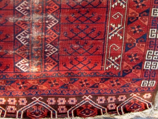 Stately 19th Century Ersari engsi, with wear, but a classic early example with beautiful wool and colors. Please ask for additional photos.           