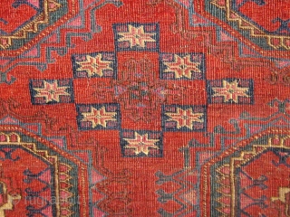 First half of the 19th Century (earlier?) Tekke chuval with 6 Salor guls.  Extremely finely knotted.  Profuse use of silk.  Asymmetrically knotted, open to the right.  48" by  ...