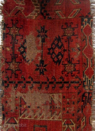 Archaic fragmented Ersari-Kirghiz large torba, 19th century, condition as seen, roughly 17" by 66".  Please ask for additional photos.             
