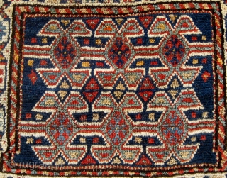 NW Persian bagface with added flat woven back (probably not original), some tip fading, circa 1900, 20" by 22".              