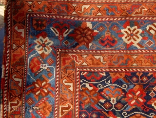 Antique Afshar with rare floral design circa 1880, all dyes natural, original flat weave ends and original sides, in lovely condition, 4'2" by 5'9".  Please ask for additional photos.   