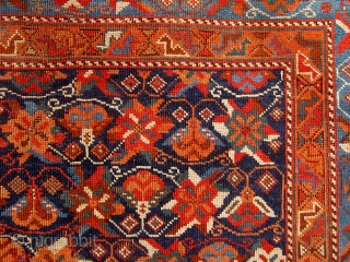Antique Afshar with rare floral design circa 1880, all dyes natural, original flat weave ends and original sides, in lovely condition, 4'2" by 5'9".  Please ask for additional photos.   
