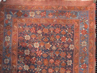 Antique Afshar with rare floral design circa 1880, all dyes natural, original flat weave ends and original sides, in lovely condition, 4'2" by 5'9".  Please ask for additional photos.   