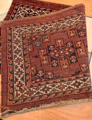 Antique late 19th century Turkmen Yomud (Yomut) torba with kepse gul. In lovely condition, all dyes appear natural.  Please ask for additional photos if needed.       