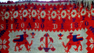 .
  A VERY RARE RUG FROM THE ALPUJARRAS MOUNTAIN RANGE IN SOUTHERN SPAIN, DATED 1870. This piece was initially thought to be from the villages of the Arraiolos region of southern  ...