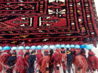 TURKOMAN TENT BAG which is an old piece originating from the Saryk Turkomans in northern Afghanistan or Turkmenistan. The bag face is known as a "Jallor" and would have hung inside a  ...
