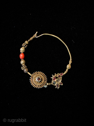 Gold with mundane garnet, white sapphire, various stones and glass bead 19th c.                    