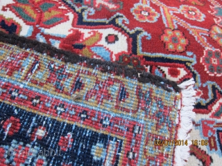 A pair of antique Heriz rugs from 1920's..all good colors and in perfect condition with uniform high pile and no repairs. each measures 6' 2" x 5'.
Prefer to sell as pair.  