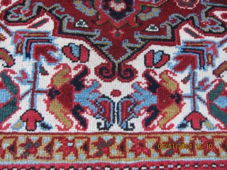 A pair of antique Heriz rugs from 1920's..all good colors and in perfect condition with uniform high pile and no repairs. each measures 6' 2" x 5'.
Prefer to sell as pair.  