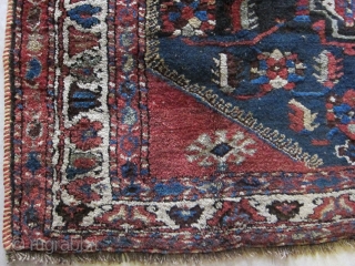 An all wool construction Bakhtiari tribal rug in pristine condition with shinny thick wool, saturated deep colors, including the famous Bakhtiari electric blue, and a earthy warm straw yellow. corrosive brown has  ...