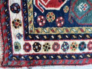 Antique South Persian rug 38"x46"...This rug has the most incredible colors and wool. It has fine silky goat hair warp and wool wefts. The colors of the weft alternate throughout the rug:  ...