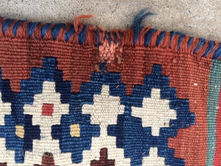 Antique Qashqai Gelim from late 19th or early 20th century (size: 5'x8.4') with nice clear pleasing colors, good weave, and nice design. The ends are intact. As the photos suggest, some of  ...