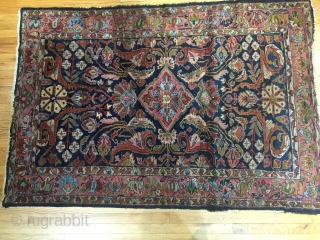 Antique Lilihan rug. 6'3"x4'3". Fine weave. Silky wool. Washed. Good Meaty pile.  Attrition at both ends. One side issue (please refer to photos). No holes or repairs. Floppy handle   