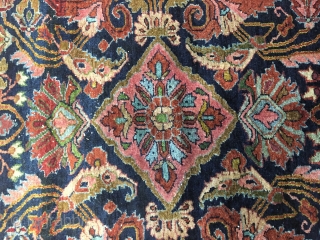 Antique Lilihan rug. 6'3"x4'3". Fine weave. Silky wool. Washed. Good Meaty pile.  Attrition at both ends. One side issue (please refer to photos). No holes or repairs. Floppy handle   