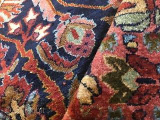 Antique Lilihan rug. 6'3"x4'3". Fine weave. Silky wool. Washed. Good Meaty pile.  Attrition at both ends. One side issue (please refer to photos). No holes or repairs. Floppy handle   