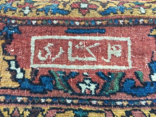 A 19th century fine quality Bakhtiari rug with ancient colors and incredible weave. Wool is what one expects from best Bakhtiari rugs. It has an inscription which reads made by Bakhtiari (عمل  ...