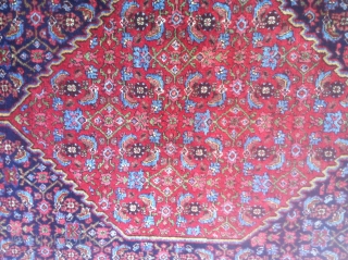 This Antique Bidjar rug might look ordinary with its Herati pattern design and central diamond medallion BUT in flesh it is much nicer than the typical antique Bidjar of its kind. The  ...