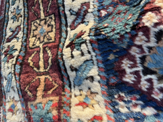 Antique Shahsavan runner from North west Iran (Azarbiajan - Moghan steppe) from early 20th century with saturated jewel like colors, fleecy shiny wool and plush pile. Size is 12'7"x3'11"
    